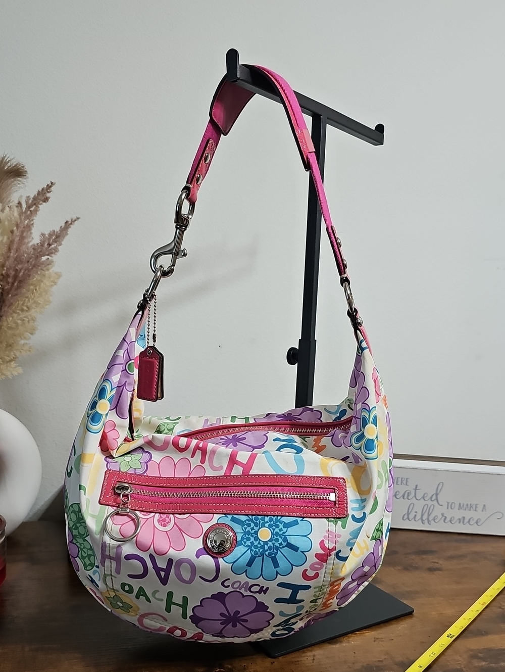 Coach Poppy Floral Hobo Shoulder Bag with Pink Trim